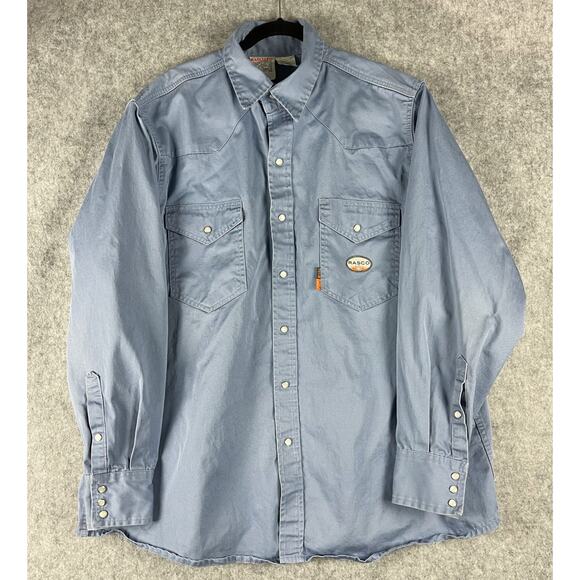 Rasco FR Western Shirt Mens 3XL Long Blue Pearl Snap Flame Fire Resistant - Picture 1 of 14